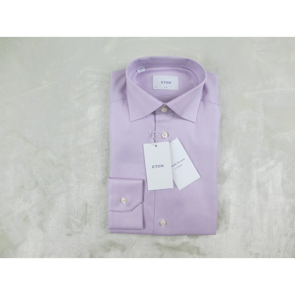 NEW Eton Dress Shirt Mens 38 15‎ Small Pink Chevron Slim Business View 3